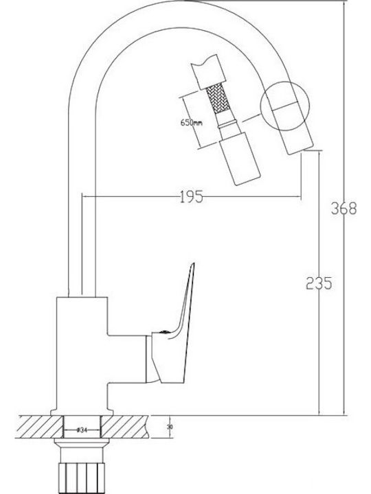 Kls Lux Kitchen Faucet Counter with Shower Silver