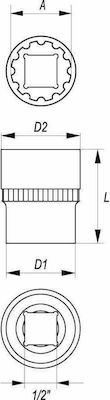 Yato Căpăcel Multident cu Patrat de Prindere 1/2" Diametru 12mm 1buc