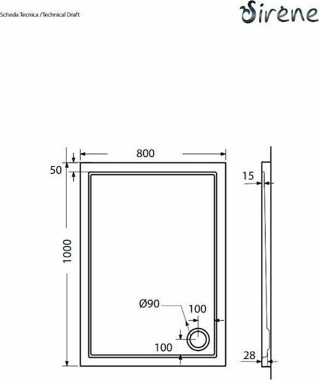 Sirene Extra Flat Правоъгълена Акрил душ 100x80см Бял