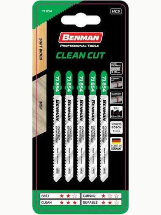 Benman 71854 Ленти за джиг-резачки 10TPI за Дърво 100мм 5бр
