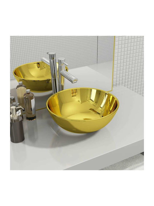 vidaXL Vessel Sink Ceramic 28x28x10cm Gold