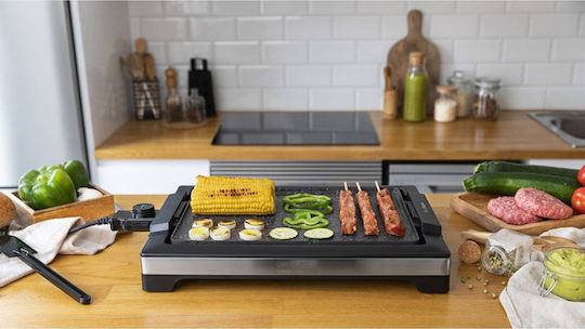 Cecotec Electric Grill - Griddle InoxStone Teppanyaki Grilling Plate with Adjustable Thermostat 2000W 37.5x24.5cm.