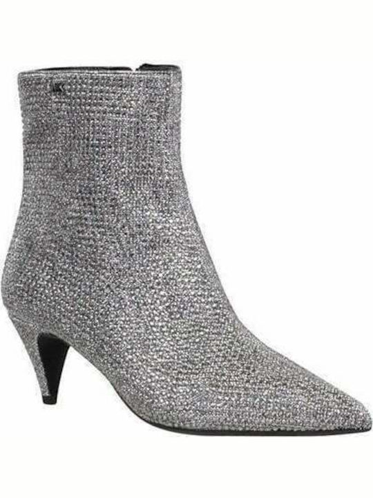 Blaine Glitter Γυναικεία Μποτάκια Αστραγάλου με Μεσαίο Τακούνι Ασημί