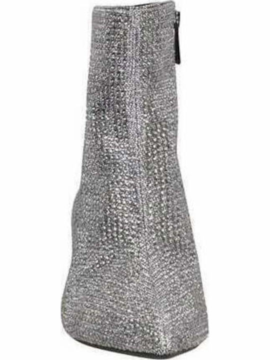 Blaine Glitter Γυναικεία Μποτάκια Αστραγάλου με Μεσαίο Τακούνι Ασημί