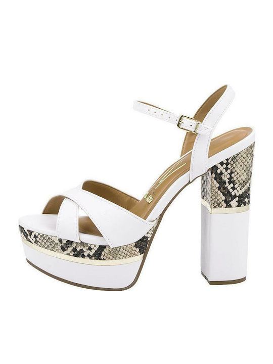 Vizzano Platform Women's Sandals 6282-509 White with Chunky High Heel 6282.509