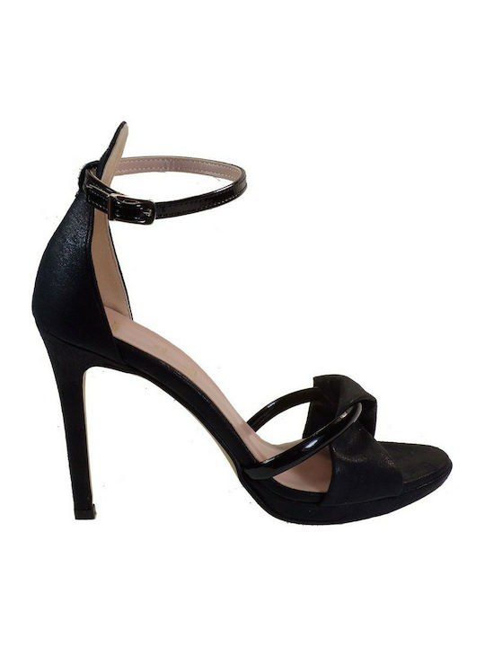 Alessandra Paggioti 40637 Damen Sandalen aus Veloursleder in Schwarz Farbe