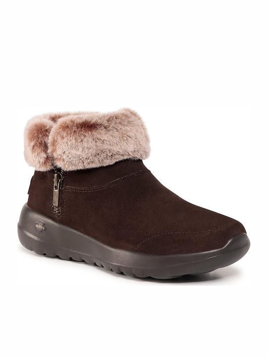 Skechers On The Go Joy Suede Women's Ankle Boots with Fur Brown