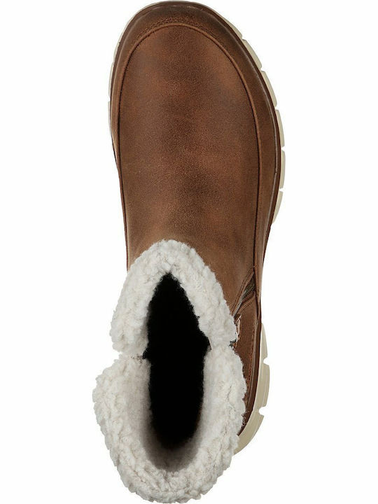 Synergy Collab Leather Women's Ankle Boots Platform & Fur Brown