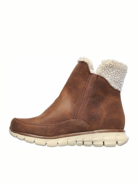 Synergy Collab Leather Women's Ankle Boots Platform & Fur Brown