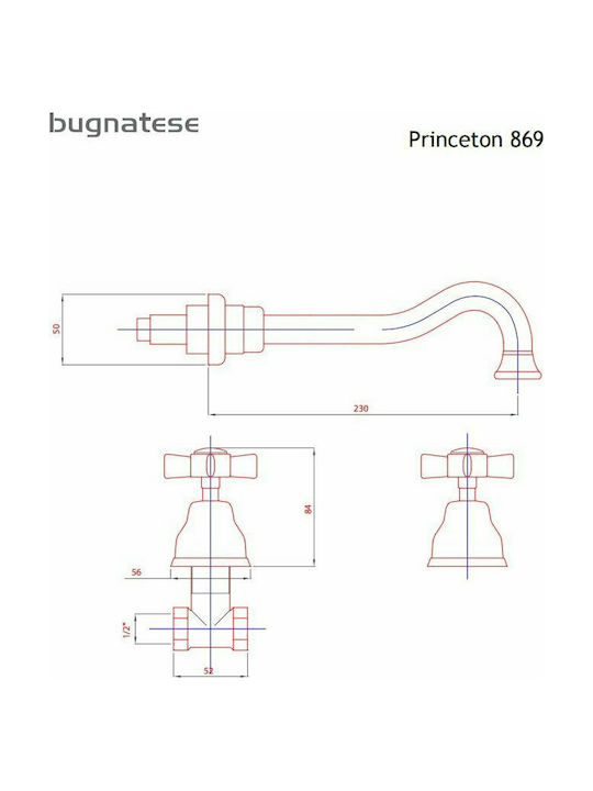 Bugnatese Princeton Σετ Μίκτης & Στόμιο Εντοιχισμού για Νιπτήρα 1 Εξόδου Chrome 3 Οπών