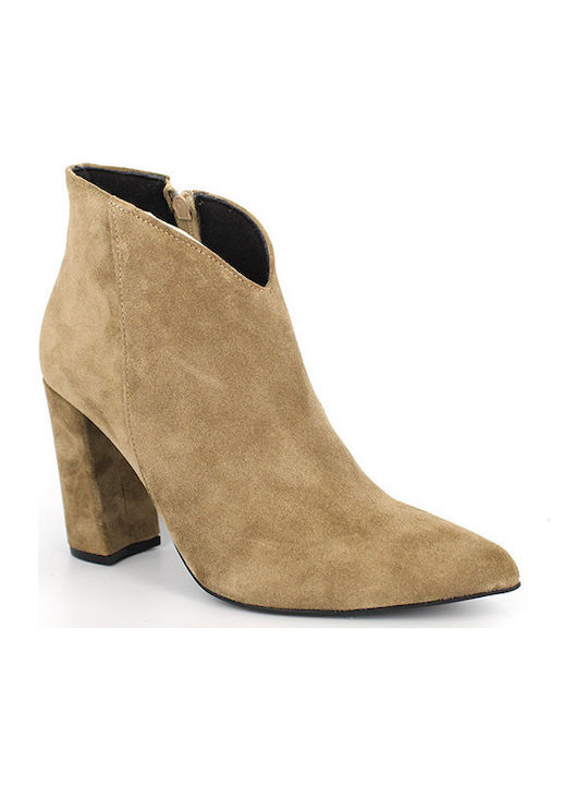 Moods Shoes 7011 Suede Women's Ankle Boots with High Heel Beige