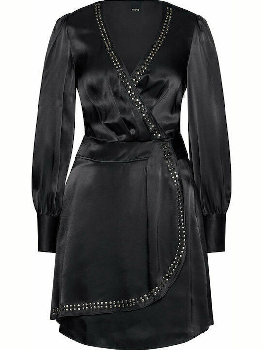 Rochie Mini De Seara Satin Wrap-Around Negru