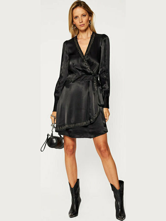 Rochie Mini De Seara Satin Wrap-Around Negru