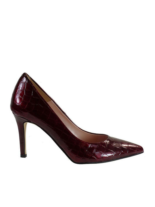 Alessandra Paggioti Patent Leather Pointed Toe Burgundy Heels 81001