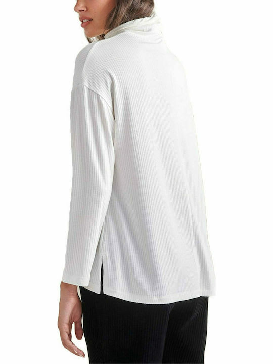 MY T Damen Bluse Langärmelig Rollkragenpullover Weiß