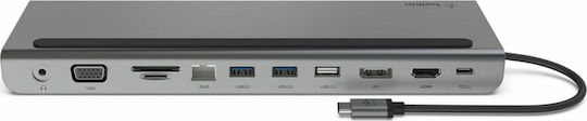 Belkin Connect USB-C Docking Station με HDMI/DisplayPort 4K PD Ethernet και συνδεση 3 Οθονών Ασημί