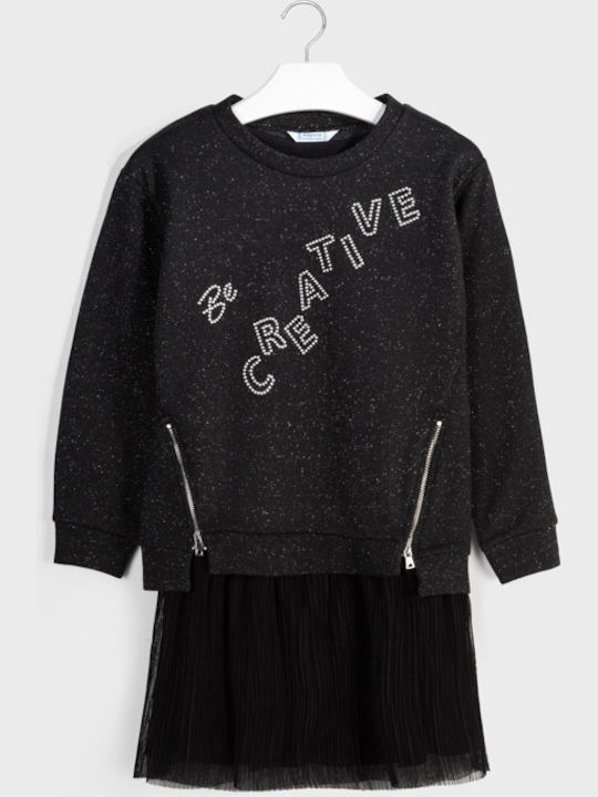 Mayoral Sweatshirt Kids Dress Tulle Long Sleeve Black