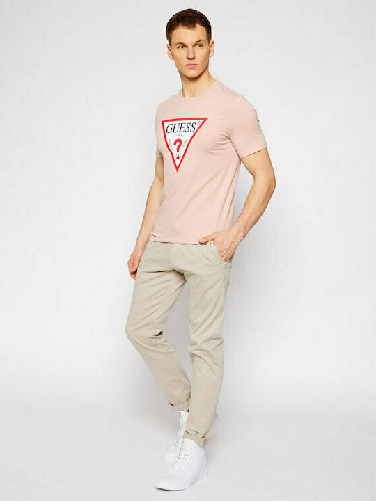 Guess Men's T-shirt V Neck Ροζ