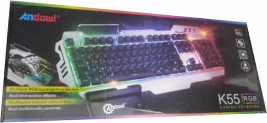 Andowl K55 Gaming Πληκτρολόγιο με RGB φωτισμό (Αγγλικό US) Ασημί