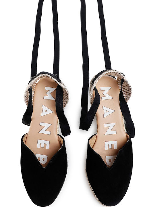 Hamptons Damenplattformen in Stil Espadrilles Schwarz