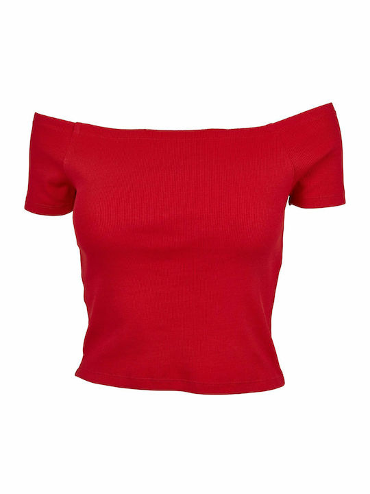 Women's Summer Crop Top Off-Shoulder Cotton Short Sleeve Red