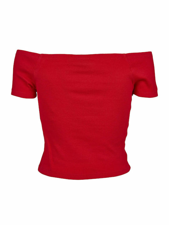 Women's Summer Crop Top Off-Shoulder Cotton Short Sleeve Red