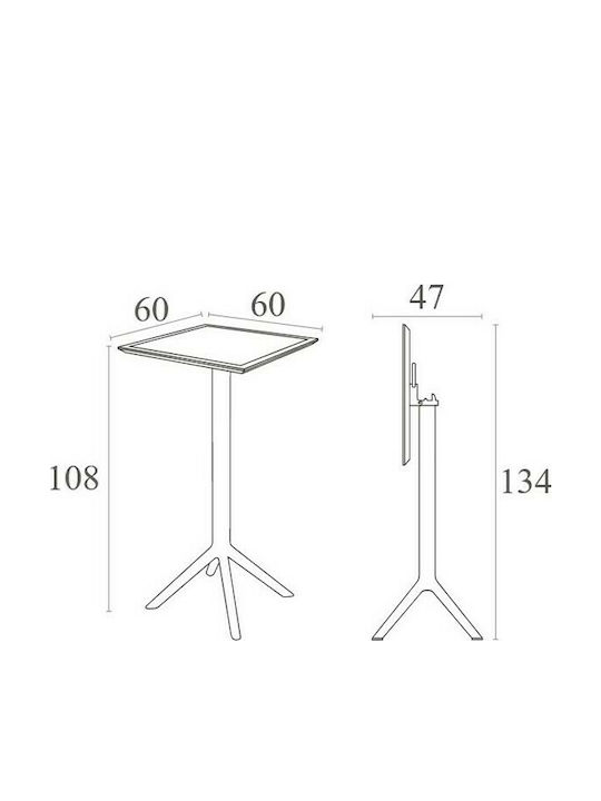 Sky Outdoor Bar Foldable Polypropylene Table Olive Green 60x60x108cm