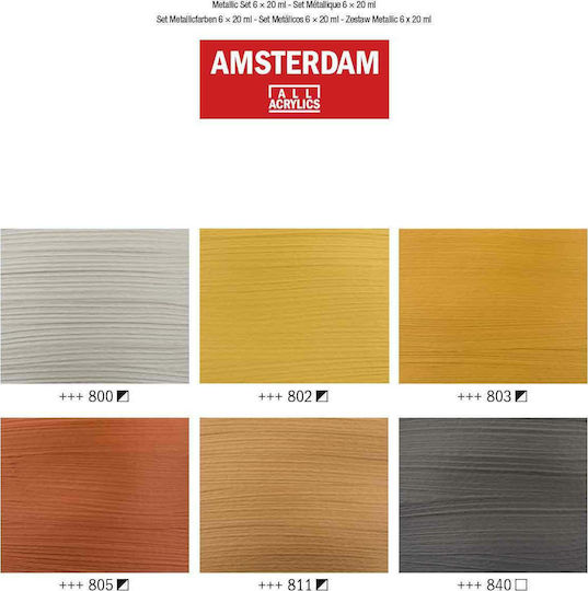 Royal Talens Amsterdam All Acrylics Metallic Σετ Ακρυλικά Χρώματα Ζωγραφικής 20ml 6τμχ