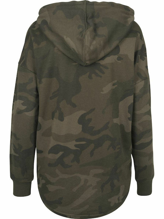 Long Women's Sweatshirt Hooded Olive Camo