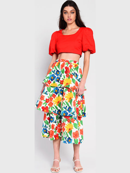AN3738 Women's Summer Crop Top Short Sleeve Red