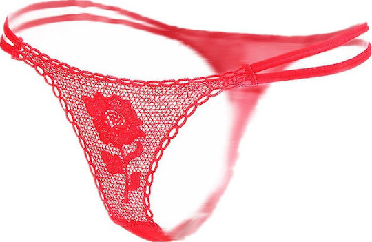 Cottelli Collection Valentines Red Rose With A Disguised Surprise Thong Женски Секси Прашка Red