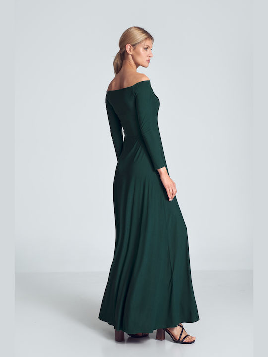 Figl M707 Maxi Βραδινό Φόρεμα Off-Shoulder Πράσινο