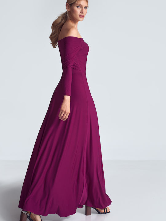 Figl M707 Maxi Βραδινό Φόρεμα Off-Shoulder Μωβ