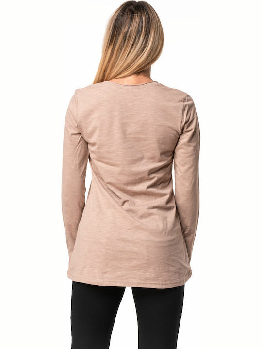 Women's Blouse Cotton Long Sleeve Beige