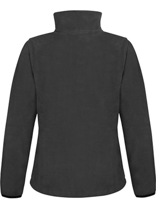 Fleece Γυναικεία Ζακέτα με Φερμουάρ σε Μαύρο Χρώμα