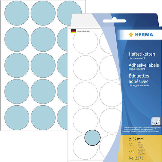 Herma 480 Small Adhesive Labels Round in Light Blue Color 32mm