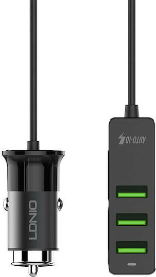 Ldnio C61 Car Charger 35W 3A Fast Charging with Ports 4xUSB-A Black Color