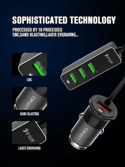 Ldnio C61 Car Charger 35W 3A Fast Charging with Ports 4xUSB-A Black Color