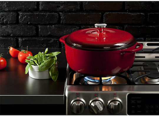 Lodge Deep Pot made of Cast Iron 5.68lt / 34.5cm Red