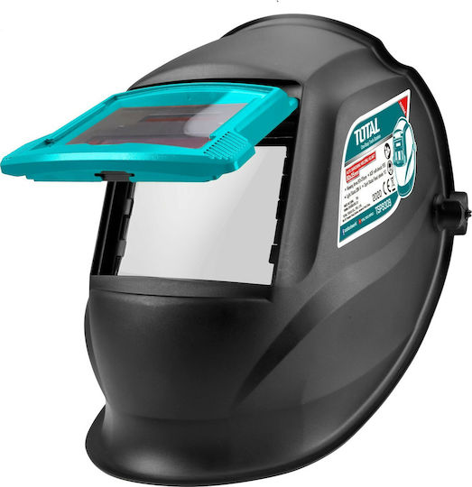 Total Electronic Welding Helmet Optical Field 90x35mm with Flip Front Black
