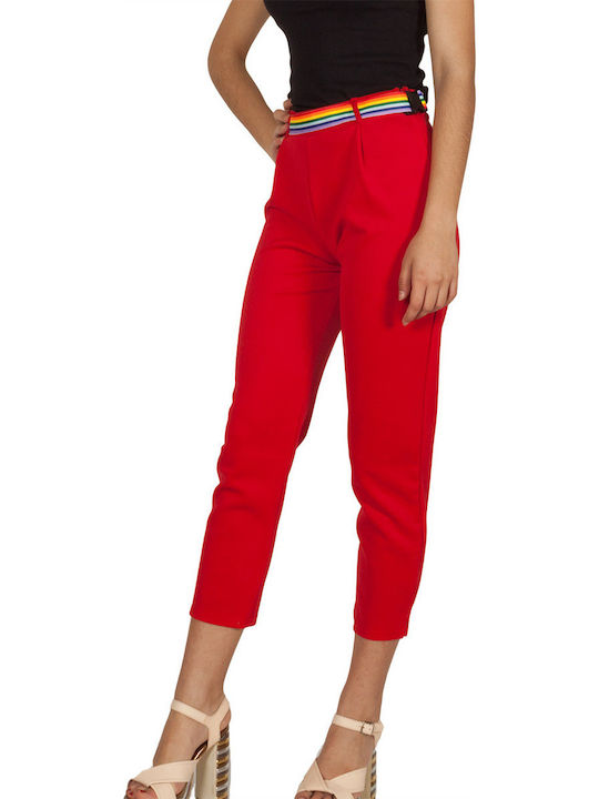 Daisy Street gekürzte rote Hose mit Regenbogengürtel Damen - t-0735-rd