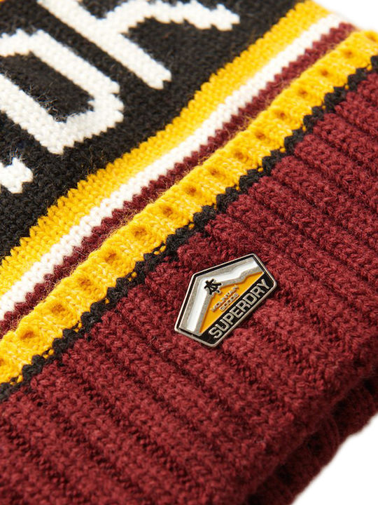 Pom Pom Beanie Ανδρικός Σκούφος με Rib Πλέξη Brooklyn Burgundy