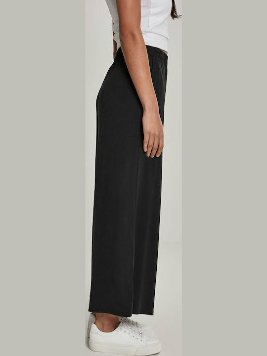 Damen Stoff Hose mit Gummizug in Weitem Schnitt Schwarz
