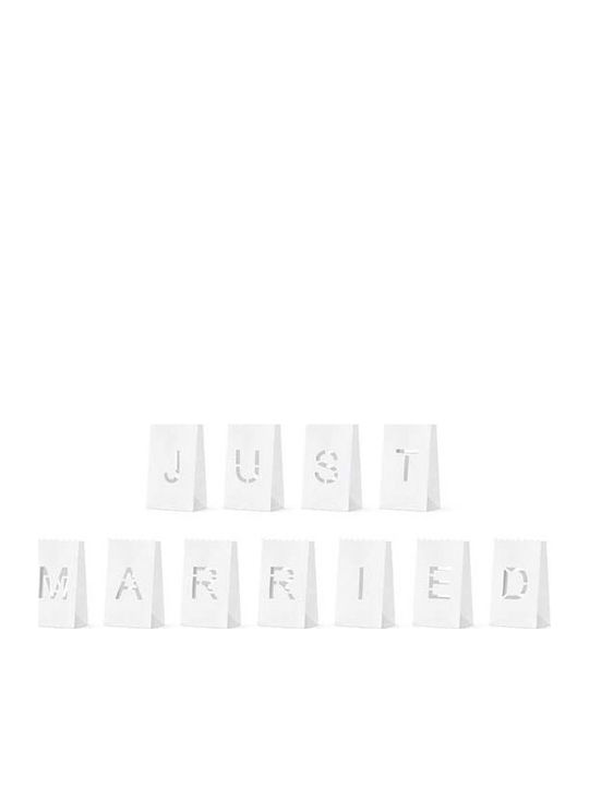 PartyDeco Χάρτινα φαναράκια για κεράκια "Just Married" 11.5 x 19 x 7 cm White 11τμχ