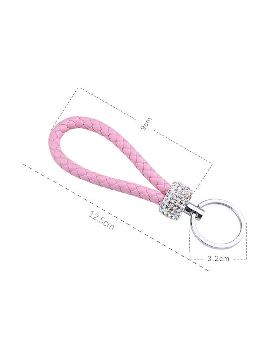 GN Leather Braided Rope Keyring with Diamonds Red