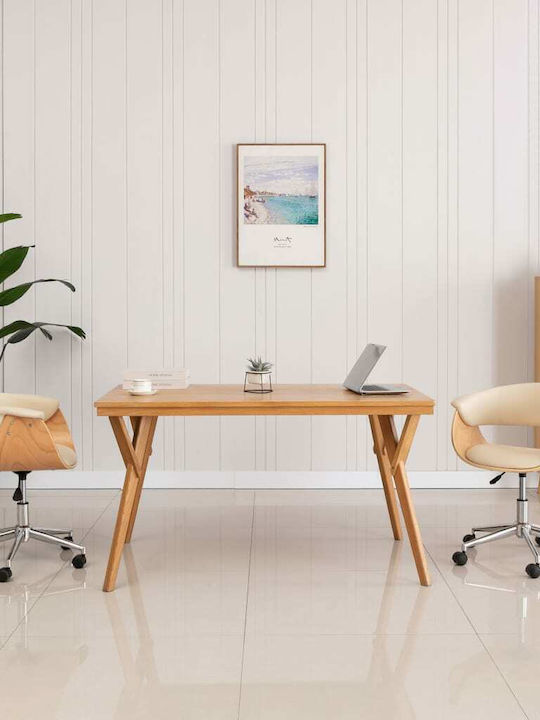Rotating Armchair Visitor with Arms & Wheels Cream 59.5x58x66cm 1pcs
