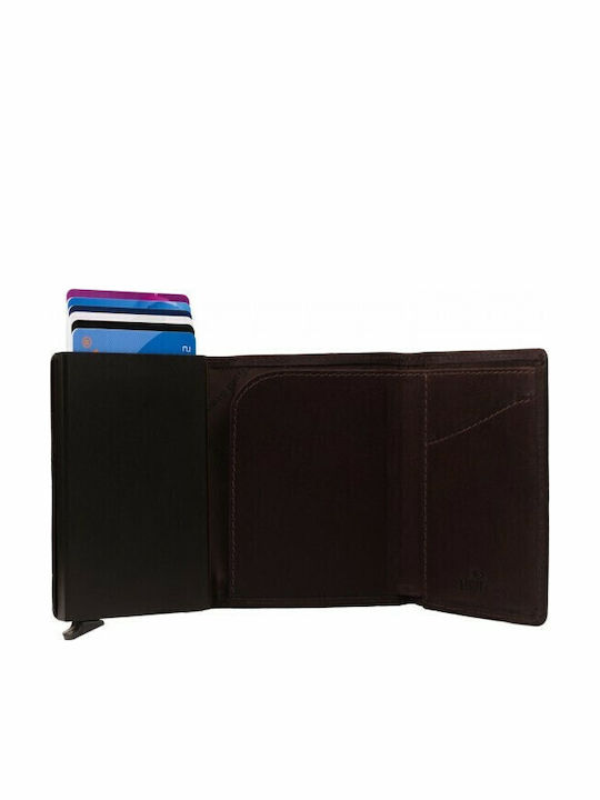 Lancaster Leather Men's Wallet Cards with Slide Mechanism Brown
