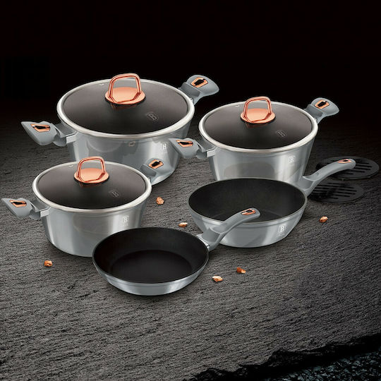 Berlinger Haus Moonlight Collection Aluminum Cookware Set Gray with Stone Interior Coating 5 Pieces