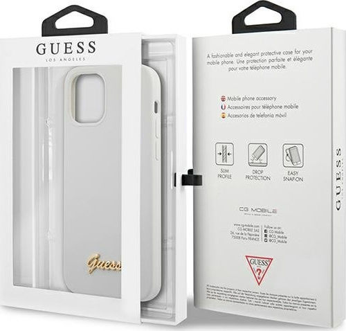 Guess Metal Logo Script Back Cover Plastic White (iPhone 12 mini)