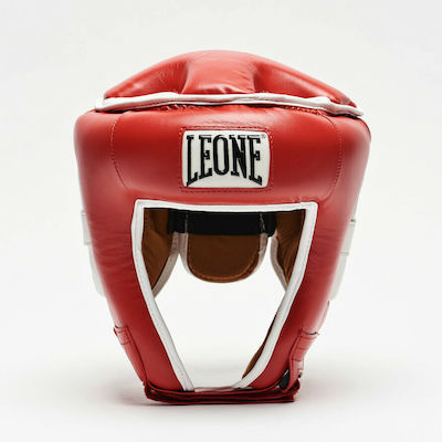 Leone Combat Adult Open Face Boxing Headgear Synthetic Leather Red